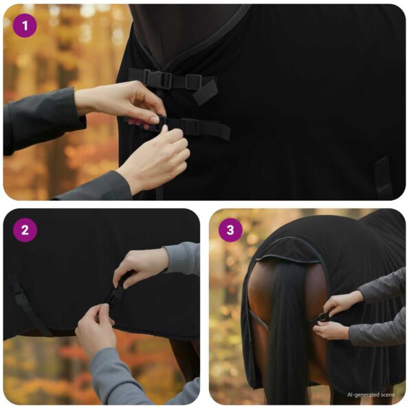 vidaXL Plášť pre kone Čierna Polyester – Obrázok 11