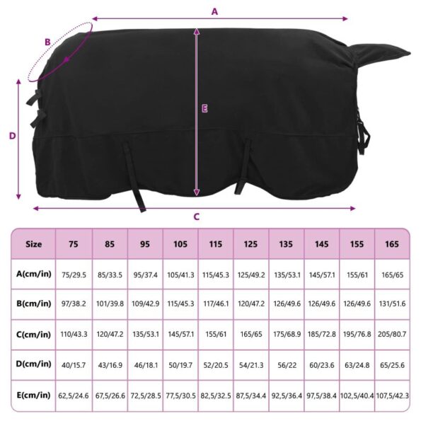 vidaXL Plášť pre kone Čierna 125 cm Polyester – Obrázok 9