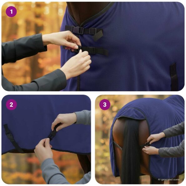 vidaXL Plášť pre kone Námornícka modrá Polyester – Obrázok 11