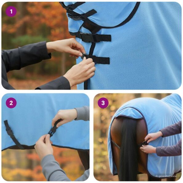 vidaXL Plášť pre kone Plný aqua Polyester – Obrázok 11