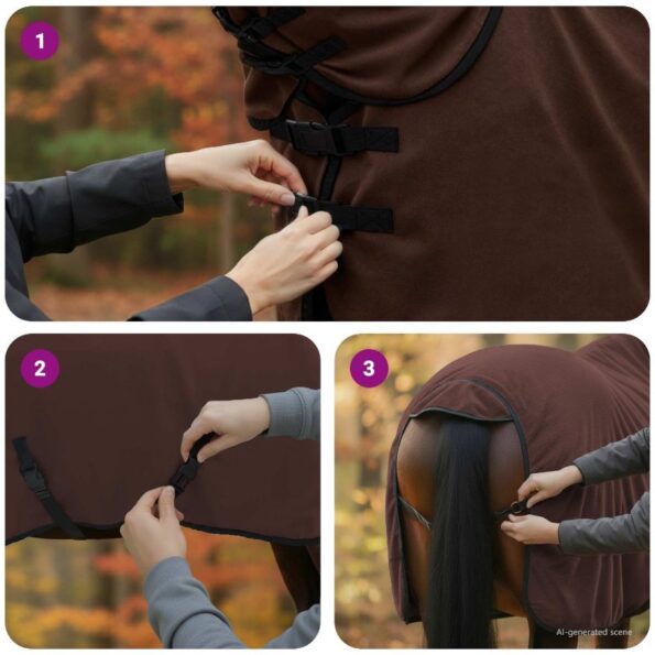 vidaXL Plášť pre kone Plná tmavohnedá 105 cm Polyester – Obrázok 11