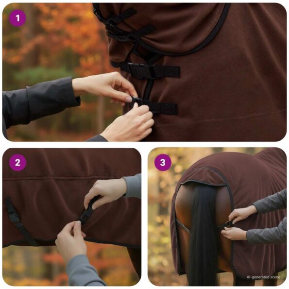 vidaXL Plášť pre kone Plná tmavohnedá 165 cm Polyester – Obrázok 11