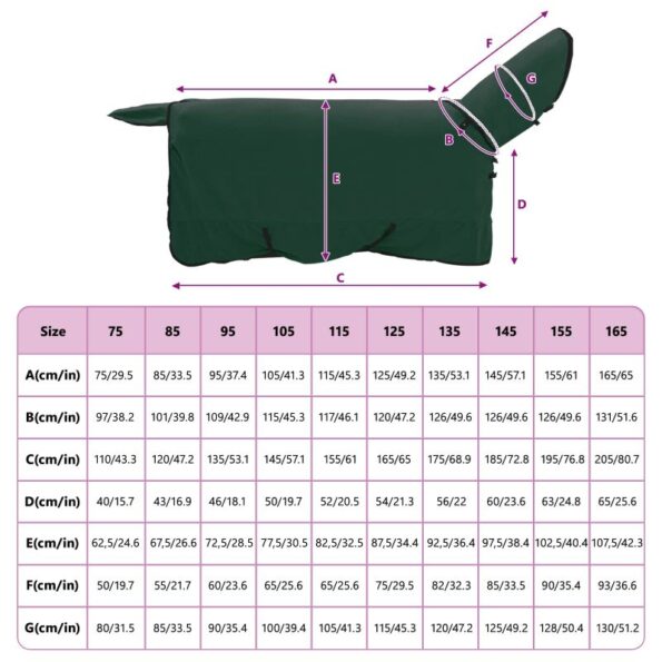 vidaXL Plášť pre kone Plná tmavozelená 125 cm Polyester – Obrázok 9