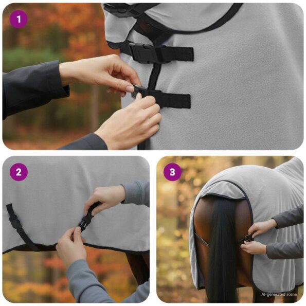 vidaXL Plášť pre kone Plná svetlošedá a ružová Polyester – Obrázok 11