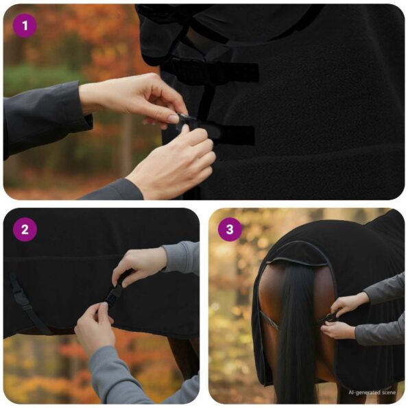 vidaXL Plášť pre kone Čierna Polyester – Obrázok 11