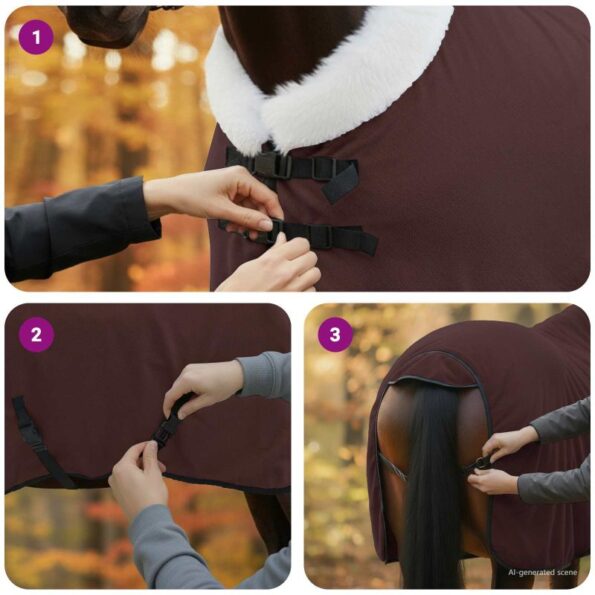 vidaXL Plášť pre kone Plná tmavohnedá 105 cm Polárna fleece – Obrázok 11