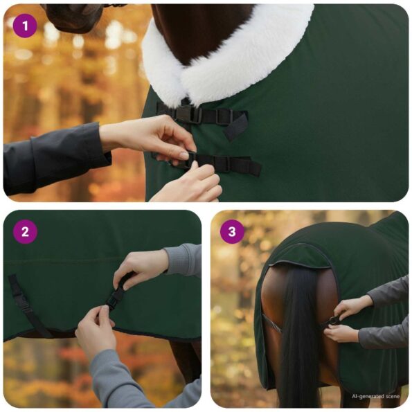 vidaXL Plášť pre kone Plná tmavozelená 165 cm Polárna fleece – Obrázok 11