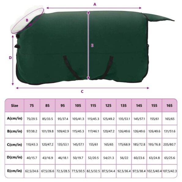 vidaXL Plášť pre kone Plná tmavozelená 165 cm Polárna fleece – Obrázok 9