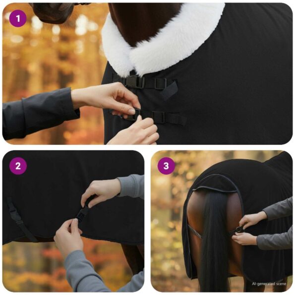 vidaXL Plášť pre kone Čierna 75 cm Polárna fleece – Obrázok 11