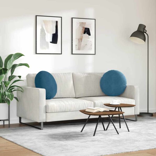 vidaXL Vankúše na sedenie 2 pcs Modrá Ø 40 x 13 cm Zamat – Obrázok 4