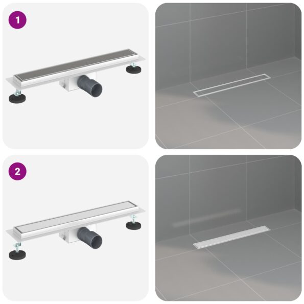 vidaXL 2 v 1 sprchový odtok Strieborná 60 cm Nerezová oceľ 304 – Obrázok 13