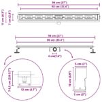 vidaXL Sprchový odtok s líniovým dizajnom Strieborná 90 cm – Obrázok 13