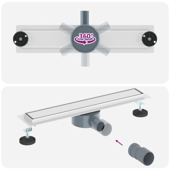 vidaXL Sprchový odtok 2 v 1 s 360° siphonom Strieborná 50 cm – Obrázok 12