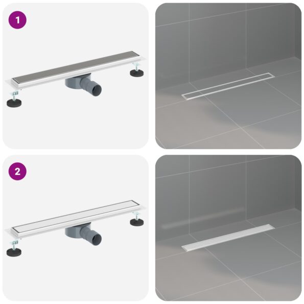 vidaXL Sprchový odtok 2 v 1 s 360° siphonom Strieborná 60 cm – Obrázok 13
