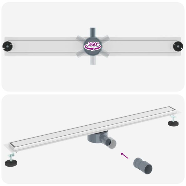 vidaXL Sprchový odtok 2 v 1 s 360° siphonom Strieborná 100 cm – Obrázok 12