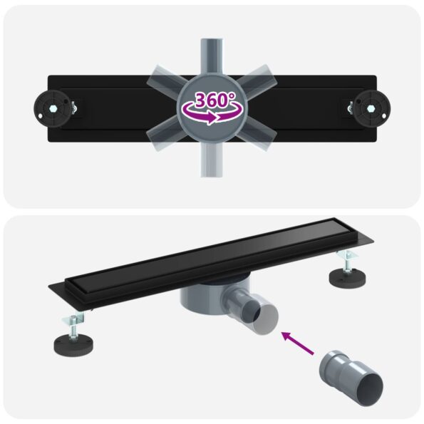 vidaXL Sprchový odtok 2 v 1 s 360° siphonom Čierna 50 cm – Obrázok 12