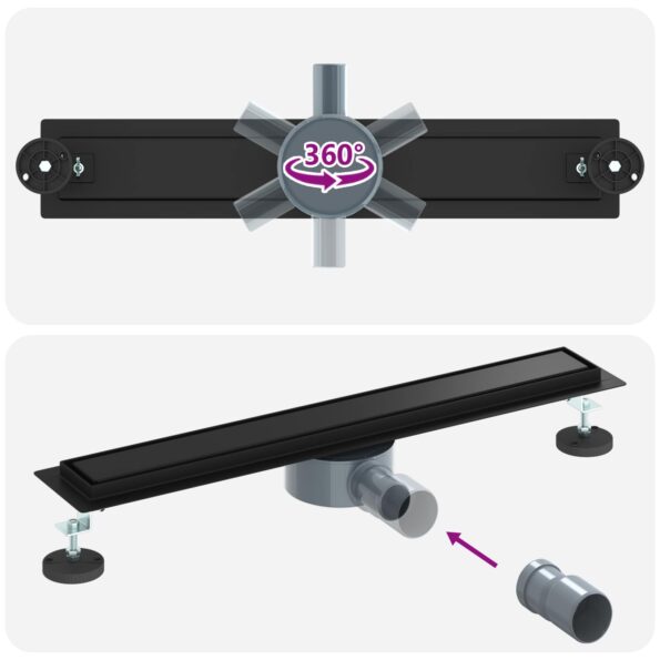 vidaXL Sprchový odtok 2 v 1 s 360° siphonom Čierna 60 cm – Obrázok 12