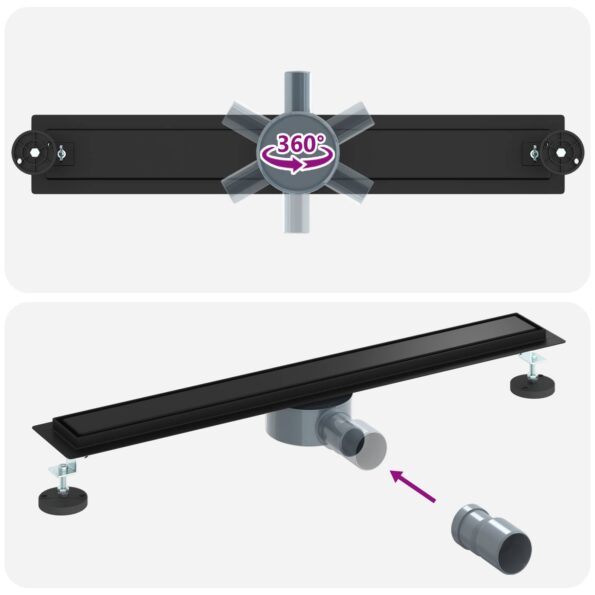 vidaXL Sprchový odtok 2 v 1 s 360° siphonom Čierna 70 cm – Obrázok 12