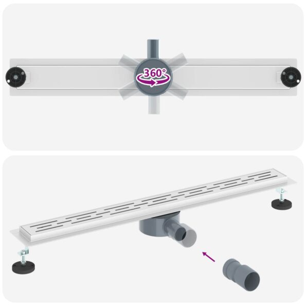 vidaXL 362-stupňový sprchový odtok s dizajnom línií Strieborná 80 cm – Obrázok 12