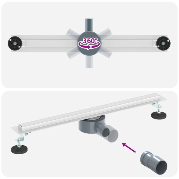 vidaXL 360° sprchový odtok so štíhlym modelom Strieborná 60 cm – Obrázok 12