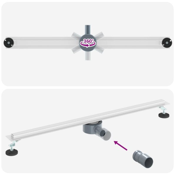 vidaXL 360° sprchový odtok so štíhlym modelom Strieborná 90 cm – Obrázok 12