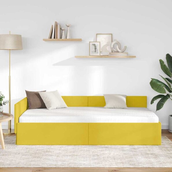 vidaXL Rohový rám postele s čelnou doskou Žltá 80 cm x 200 cm Zamat – Obrázok 3