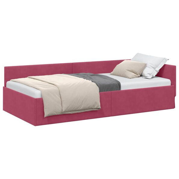 vidaXL Rohový rám postele Víno červené 90 cm x 190 cm Zamat – Obrázok 2