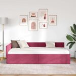 vidaXL Rohový rám postele Víno červené 90 cm x 190 cm Zamat – Obrázok 3