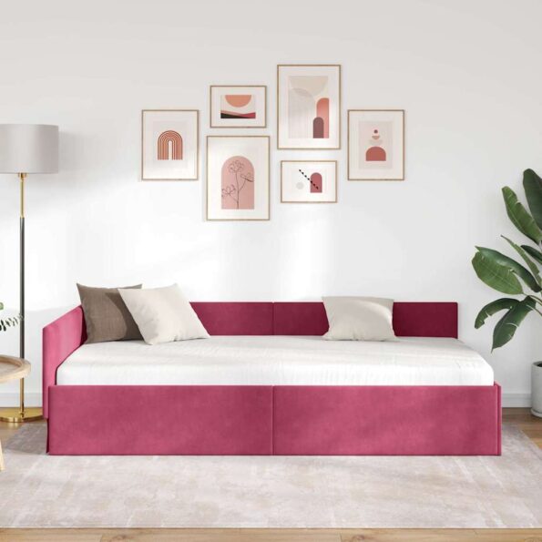 vidaXL Rohový rám postele Víno červené 90 cm x 190 cm Zamat – Obrázok 3