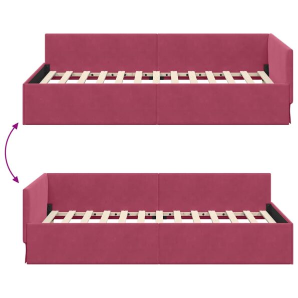 vidaXL Rohový rám postele Víno červené 90 cm x 190 cm Zamat – Obrázok 8
