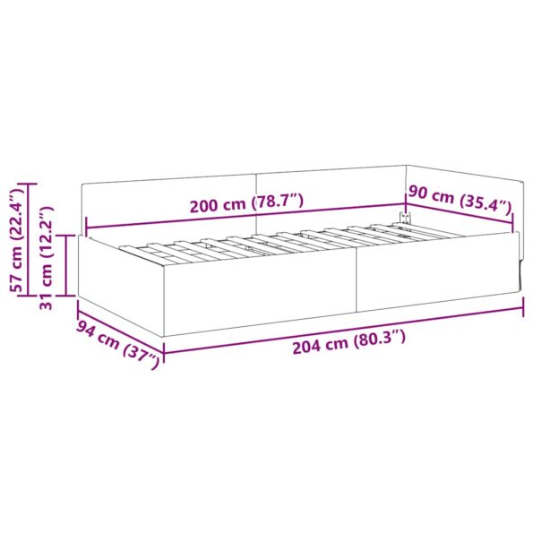 vidaXL Rohový rám postele Iný s čelnou doskou Tmavo šedá 90 x 200 cm – Obrázok 10