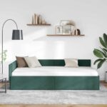 vidaXL Rohový rám postele Tmavozelená 100 cm x 200 cm Zamat – Obrázok 3
