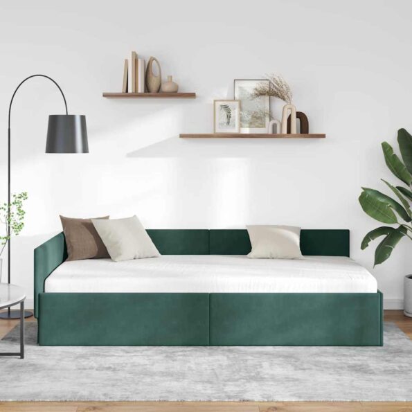 vidaXL Rohový rám postele Tmavozelená 100 cm x 200 cm Zamat – Obrázok 3