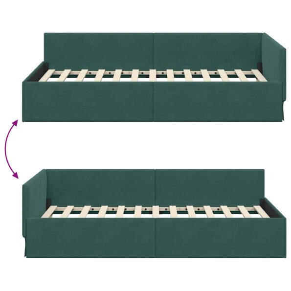 vidaXL Rohový rám postele Tmavozelená 100 cm x 200 cm Zamat – Obrázok 8