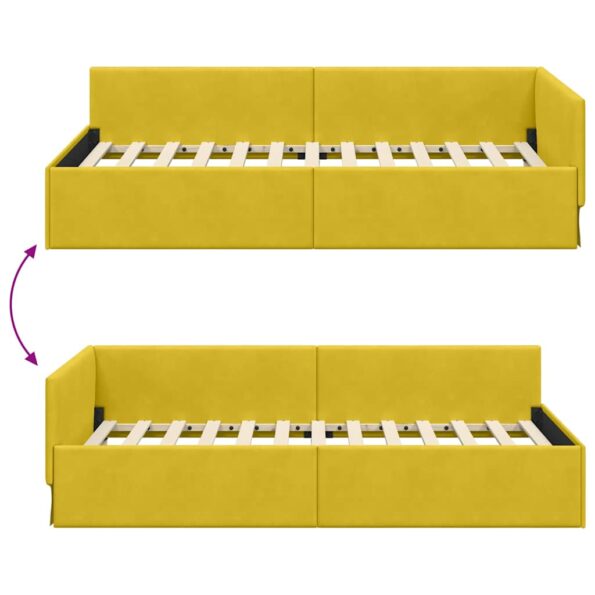 vidaXL Rohový rám postele s čelnou doskou Žltá 100 cm x 200 cm Zamat – Obrázok 8
