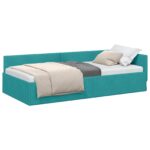 vidaXL Rohový rám postele Tyrkysová 100 cm x 200 cm Zamat – Obrázok 2