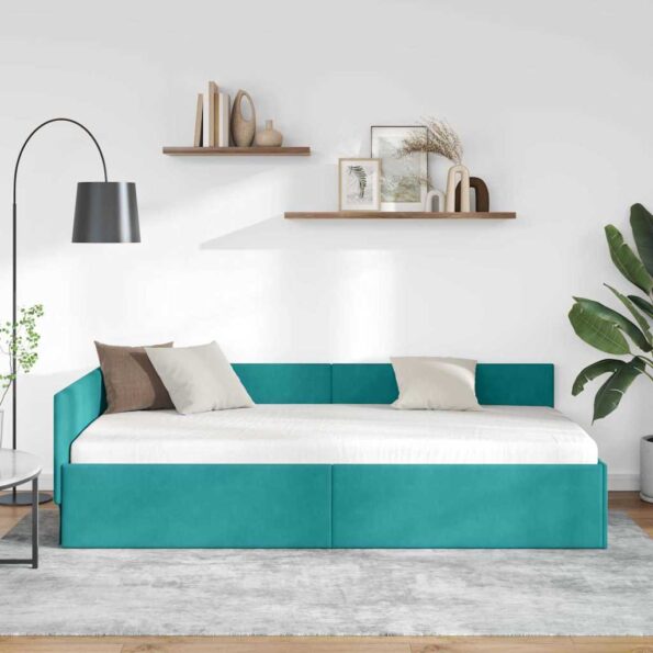 vidaXL Rohový rám postele Tyrkysová 100 cm x 200 cm Zamat – Obrázok 3