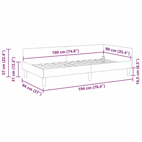 vidaXL Rohový rám postele Tmavo šedá 90 x 190 cm látka – Obrázok 9