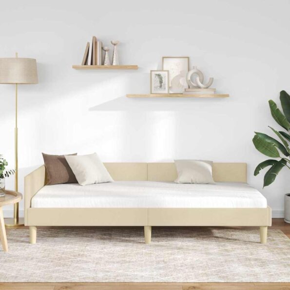 vidaXL Rohový rám postele Iný s čelnou doskou Krémová 100 x 200 cm – Obrázok 3