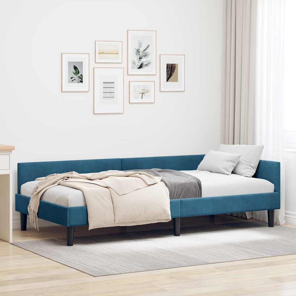 42016133_1.jpg vidaXL Rohový rám postele s čelnou doskou Modrá 80 cm x 200 cm Zamat – Obrázok 1