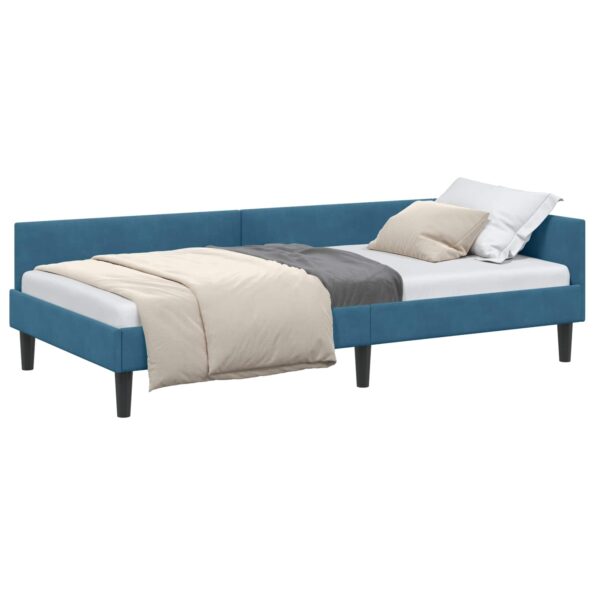 vidaXL Rohový rám postele s čelnou doskou Modrá 80 cm x 200 cm Zamat – Obrázok 10
