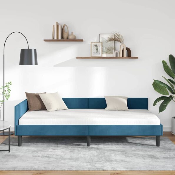 vidaXL Rohový rám postele s čelnou doskou Modrá 80 cm x 200 cm Zamat – Obrázok 3