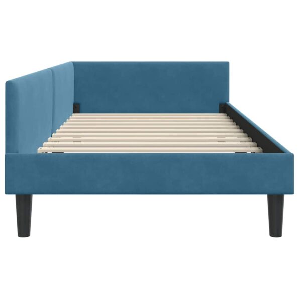 vidaXL Rohový rám postele s čelnou doskou Modrá 80 cm x 200 cm Zamat – Obrázok 5