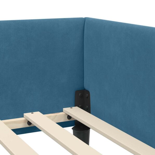 vidaXL Rohový rám postele s čelnou doskou Modrá 80 cm x 200 cm Zamat – Obrázok 7