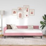 vidaXL Rohový rám postele s čelnou doskou Ružová 80 cm x 200 cm Zamat – Obrázok 3