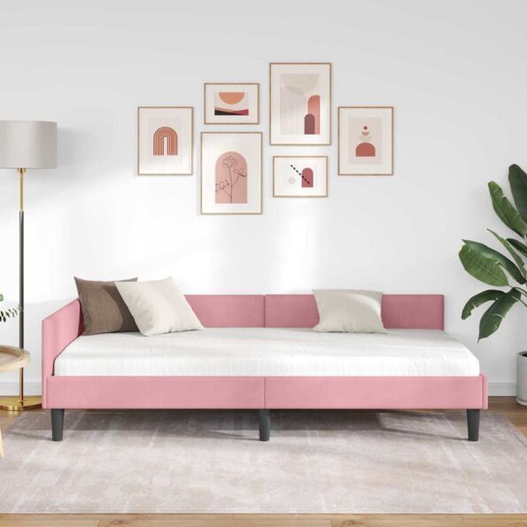 vidaXL Rohový rám postele s čelnou doskou Ružová 80 cm x 200 cm Zamat – Obrázok 3