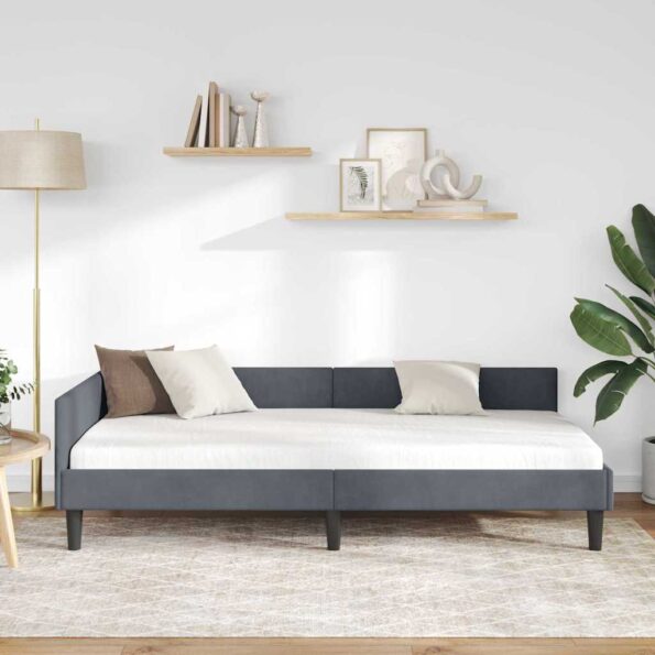 vidaXL Rohový rám postele Tmavo šedá 90 cm x 190 cm Zamat – Obrázok 3