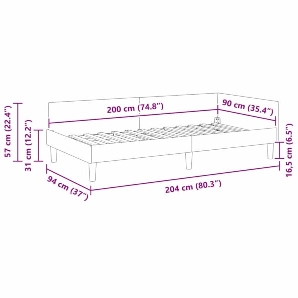 vidaXL Rohový rám postele Tmavo šedá 90 cm x 200 cm Zamat – Obrázok 9