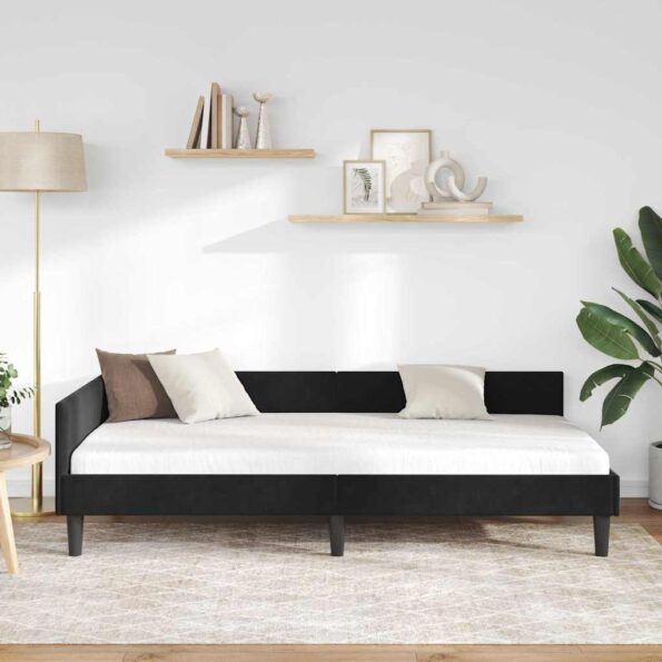 vidaXL Rohový rám postele s čelnou doskou Čierny 90 cm x 200 cm Zamat – Obrázok 3