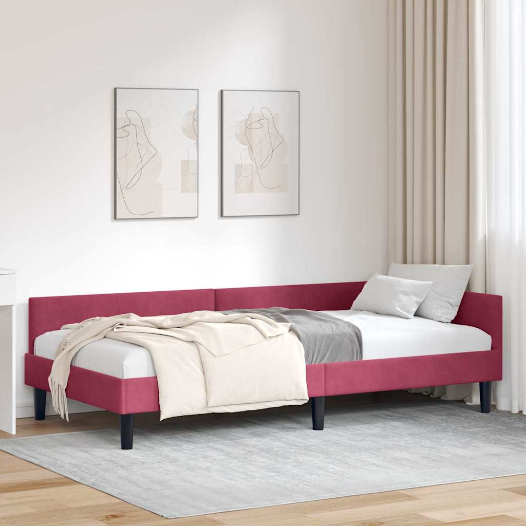 42016168_1.jpg vidaXL Rohový rám postele Víno červené 100 cm x 200 cm Zamat – Obrázok 1